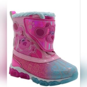 Blues Clue Girls Pink Blue Light-up Snow Boots NEW Cozy Faux Fur Waterproof